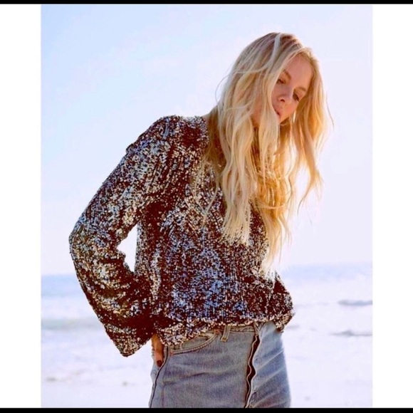 Equipment Abeline Long Bell Sleeve Sequin Top SZ S - Picture 1 of 9